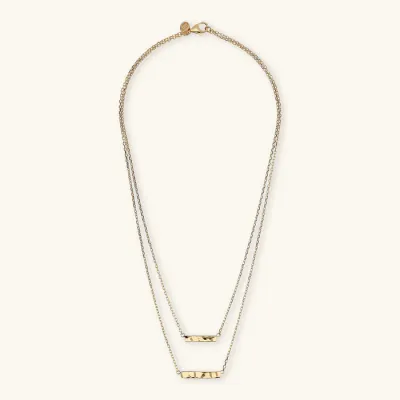 Etrusca WSET00786.YG Women's Gold Plated Double Strand Hammered Bar Necklace