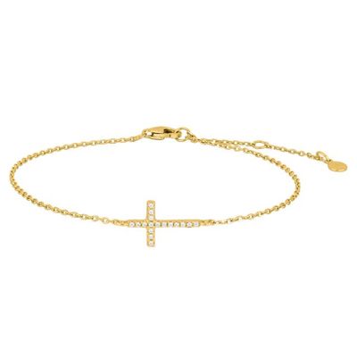 Joanli Nor 80450065900 ALAINE CZ Cross Charm Gold Bracelet 8.5x7mm