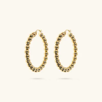 Etrusca WSET00808.YG Women's Gold Plated Shiny Beaded Round Hoop Earrings