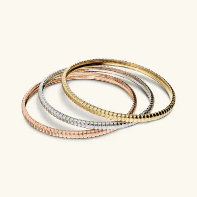 Etrusca WSET00886.YG Women's Plated Triple Bangle Bracelet Set/ ROSE GOLD, GOLD, SILVER