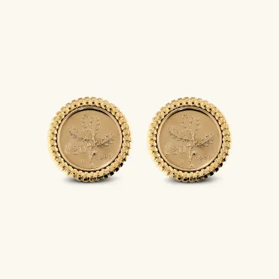 Etrusca WSET00900.YG Women's Gold Plated Coin Earrings w/ Ribbed Frame
