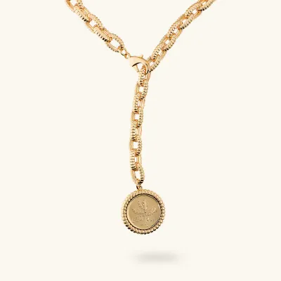 Etrusca WSET00891.YG Women's Gold Plated Double-Sided Coin Necklace