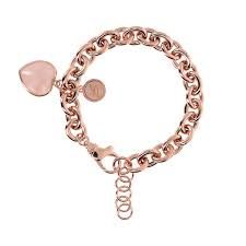 Bronzallure WSBZ00535 18KT Rose Gold Plated Rolo Bracelet w/ Heart Charm