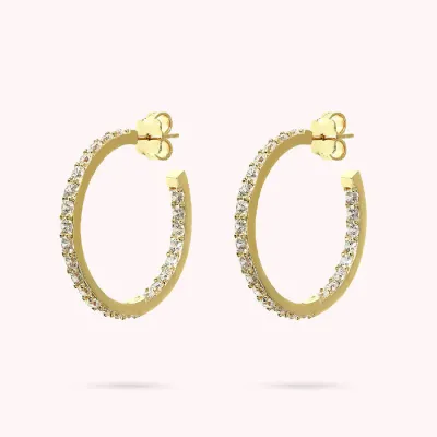 Bronzallure WSBZ01935Y.Y Women's Gold Plated CZ Hoop Earrings