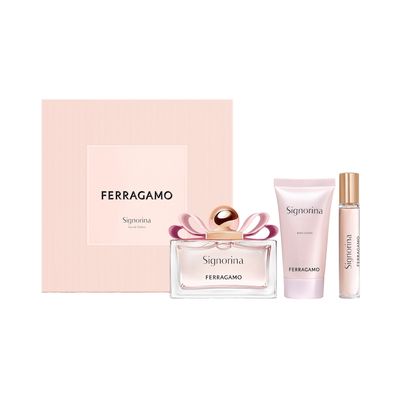 Salvatore Ferragamo 24334 Women's Body Lotion, Eau De Parfum & Travel Eau De Parfum 3PC Gift Box Set 50ml, 100ml, 15ml/ SIGNORINA