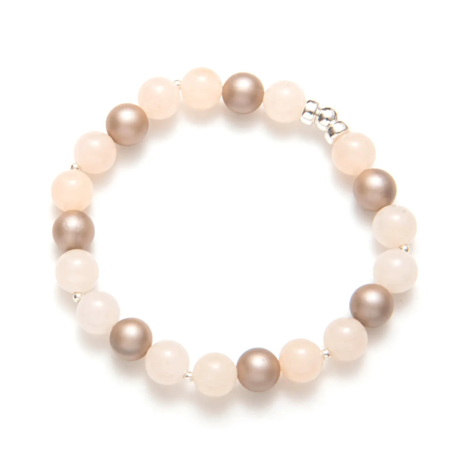 Beblue BBCANDY-SP Large Light Pink & Silver Elastic Bead Bracelet
