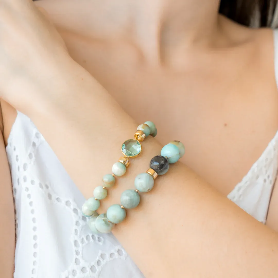 Beblue BBSURINSP-STB Large Sage & Gold Bead Bracelet w/ Crystal – Be Inspried