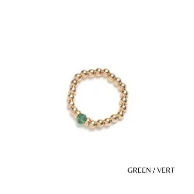 Beblue BRELAST-GLD-CV Gold Bead & Emerald Crystal Elastic Ring - Essentials