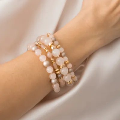 Beblue BBSURCANDY-SP Large Light Pink & Gold Elastic Bead Bracelet