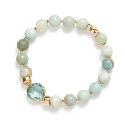 Beblue BBSURINSP-STB Large Sage & Gold Bead Bracelet w/ Crystal – Be Inspried