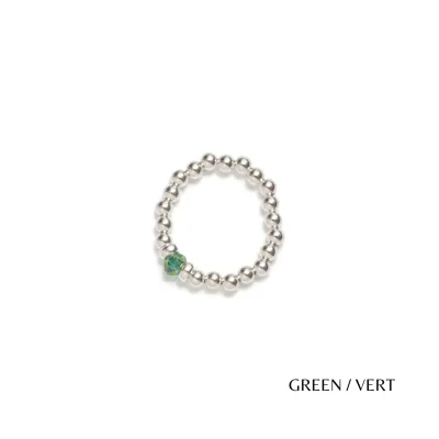 Beblue BRELASTIC-CV Silver Bead & Emerald Crystal Elastic Ring - Essentials