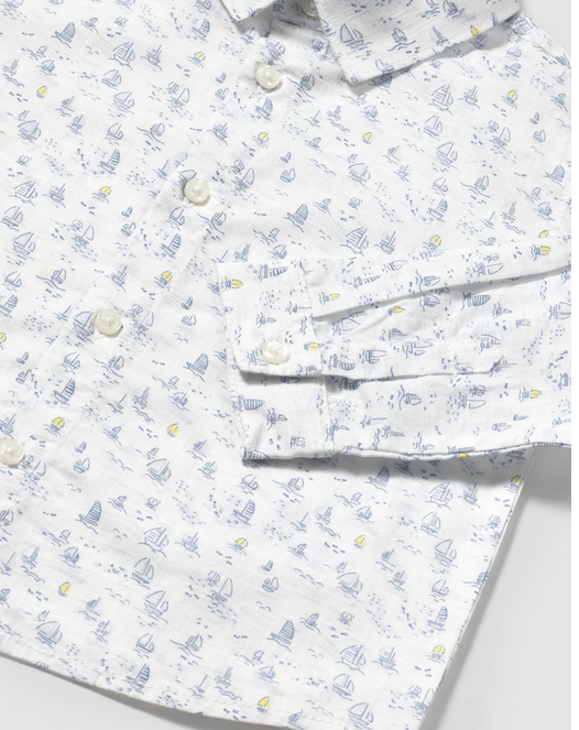 Mayoral 1117 Boys Long Sleeve Boats Print Dress Shirt w / Sweatpants