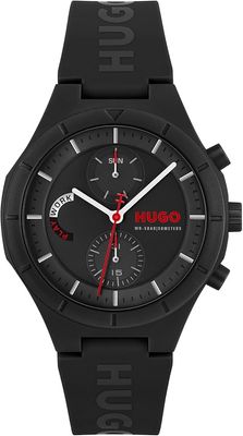 HUGO 1530402 Men’s Lit Quartz Multifunction Silicone Strap Watch – Black
