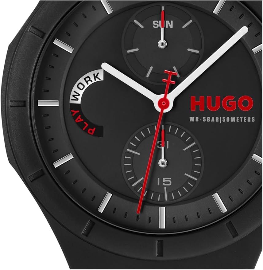 HUGO 1530402 Men’s Lit Quartz Multifunction Silicone Strap Watch – Black