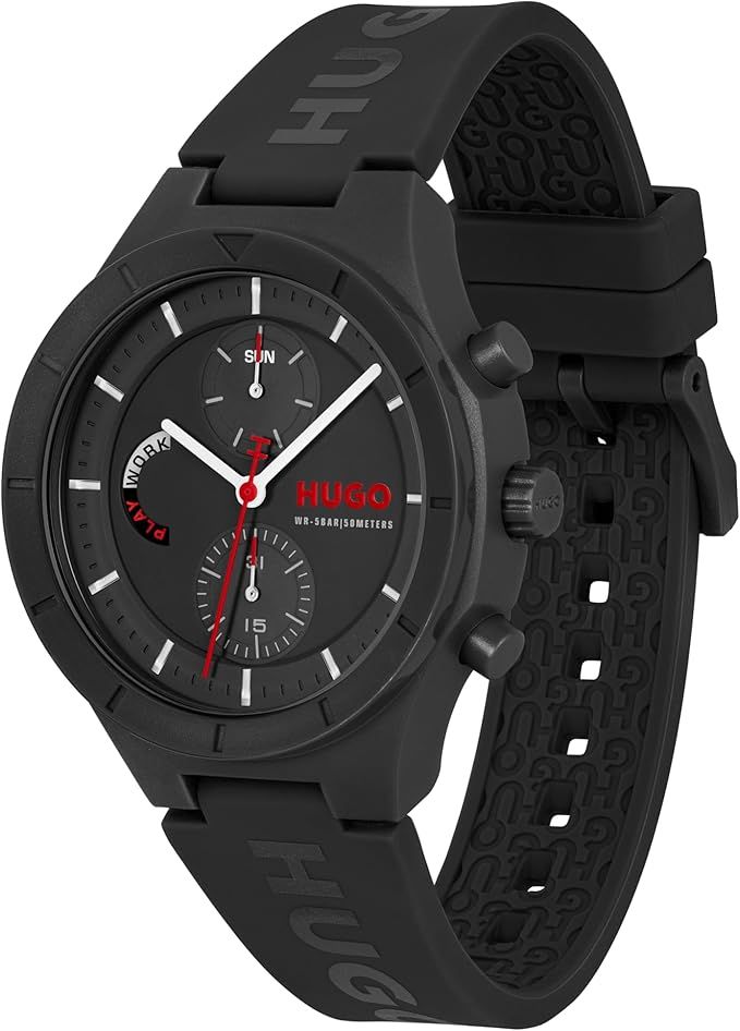 HUGO 1530402 Men’s Lit Quartz Multifunction Silicone Strap Watch – Black