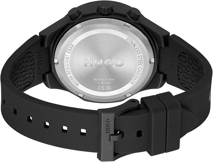 HUGO 1530402 Men’s Lit Quartz Multifunction Silicone Strap Watch – Black