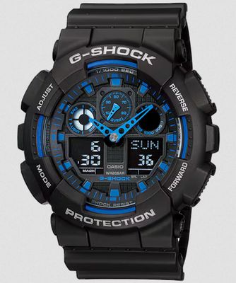 G-Shock GA100-1A2 Men's Casio Watch – Black & Blue