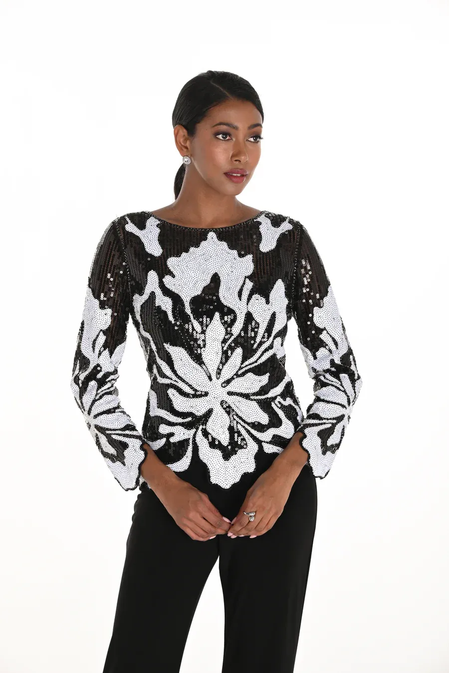 Frank Lyman 259728 Women's Long Sleeve Sequin Knit Top
