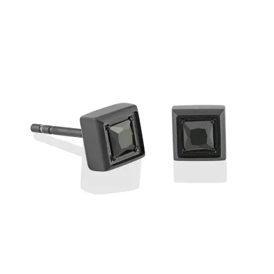 Italgem SEA366 Men's Gun-IP S.Steel Matte Black CZ- 7mm Square Stud Earrings