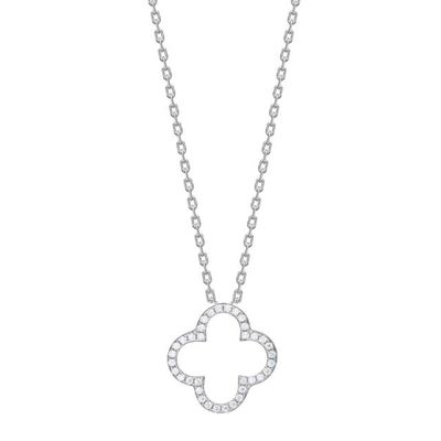 Joanli Nor 20452420900 Rhodium Silver Four Leaf Clover Necklace w/ White CZ