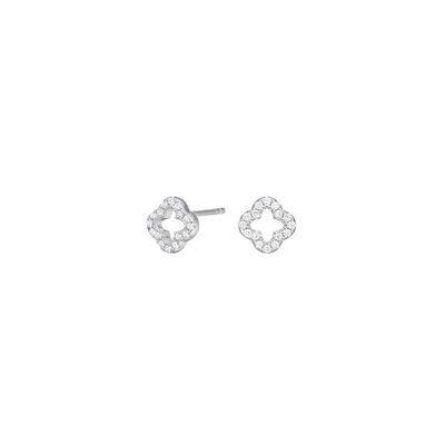 Joanli Nor 30454460900 Rhodium Silver Four Leaf Clover Stud Earring w/ White CZ