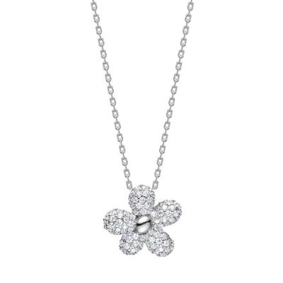 Joanli Nor 20600120900- PHOEBENOR Rhodium Silver Flower Necklace w/ White CZ