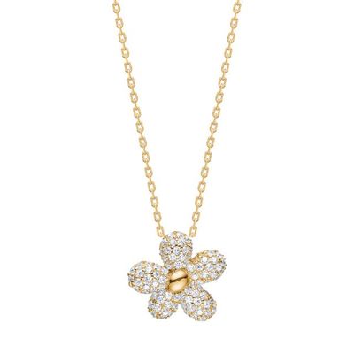 Joanli Nor 20600125900- PHOEBENOR Gold Plated Flower Necklace w/ White CZ