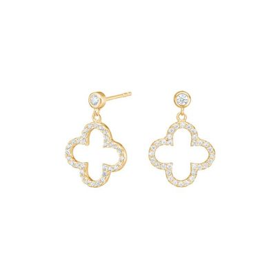 Joanli Nor 30454475900 Gold Plated Four Leaf Clover Dangle Earrings w/ White CZ