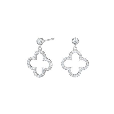 Joanli Nor 30454470900 Rhodium Silver Four Leaf Clover Dangle Earrings w/ White CZ
