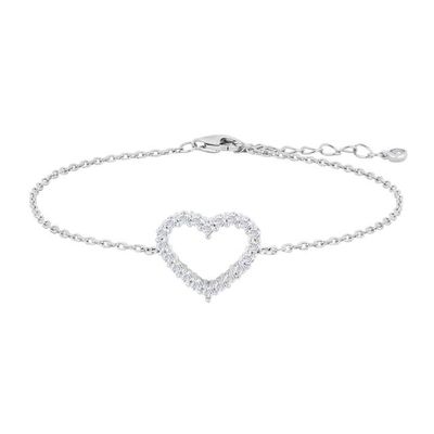 Joanli Nor 80451300900 Rhodium Silver Heart Bracelet w/ White CZ