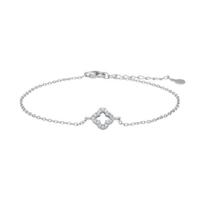 Joanli Nor 80451330900 Rhodium Silver Four Leaf Clover Bracelet w/ White CZ