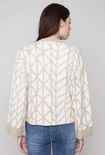 Charlie B C2921-974A Jacquard Crew Neck Sweater – Ecru