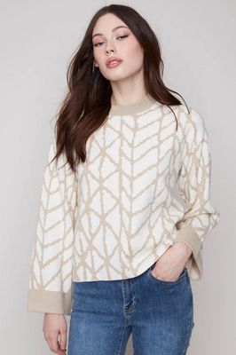 Charlie B C2921-974A Jacquard Crew Neck Sweater/ECRU