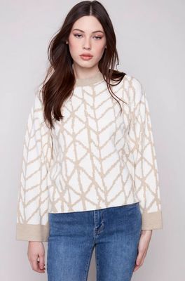 Charlie B C2921-974A Jacquard Crew Neck Sweater/ECRU