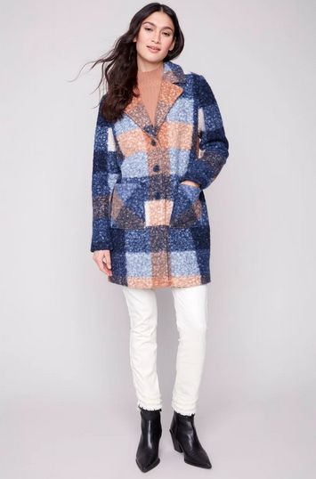 Charlie B C6141Z-707A Women's Boucle Knit Tailored Collar Coat