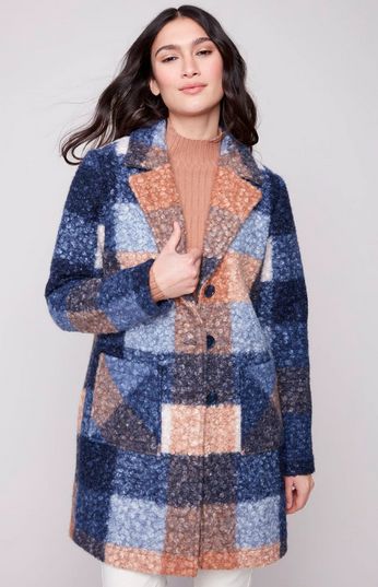 Charlie B C6141Z-707A Women's Boucle Knit Tailored Collar Coat
