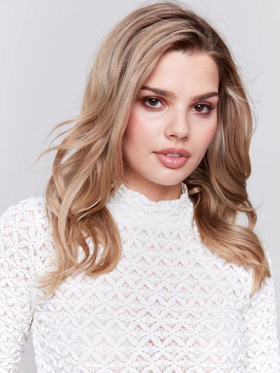 Charlie B C1371-042C Women's Long Sleeve Mock Neck Knit Top