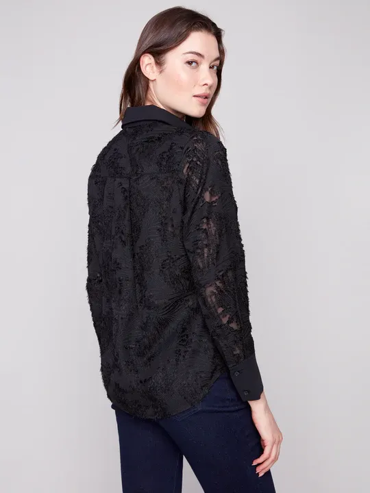 Charlie B C4632-396C Women's Long Sleeve Chiffon Shirt – Black