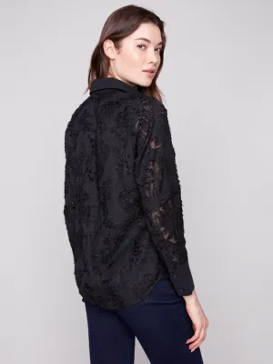 Charlie B C4632-396C Women's LS Chiffon Shirt/BLACK