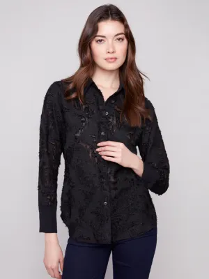 Charlie B C4632-396C Women's LS Chiffon Shirt/BLACK