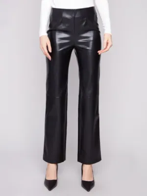 Charlie B C5685-375C Women's Faux Leather Pull On Pants/BLACK