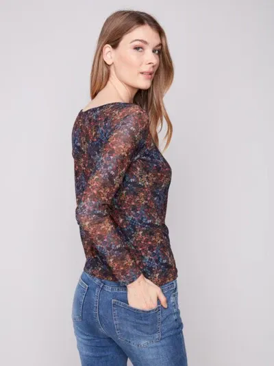 Charlie B C1409-385C Women's Long Sleeve Printed Mesh Top