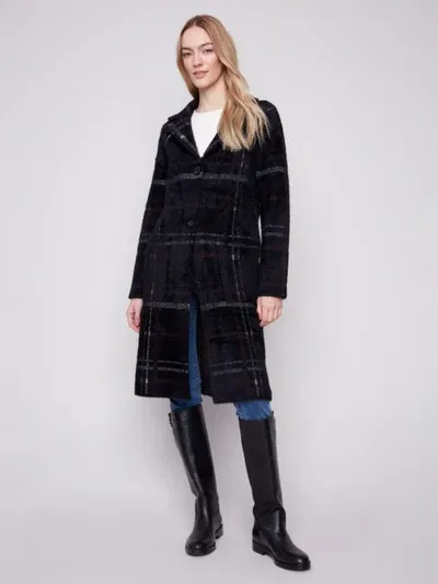 Charlie B C6326R-950B Women's Knit Faux Fur Long Coat