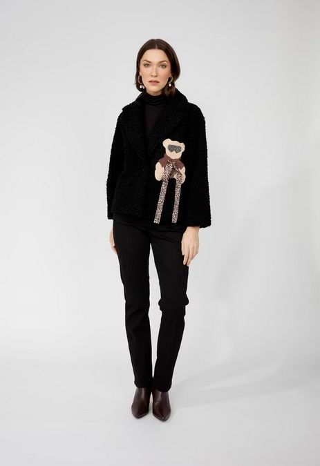 Frank Lyman 253878 Women's Bear Detail Coat – Black-Cheetah