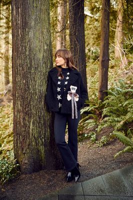 Frank Lyman 253878 Women's Bear Detail Coat/BLACK-CHEETAH