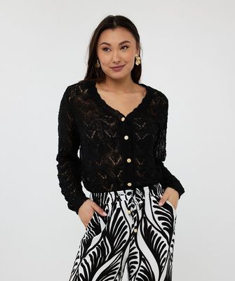 Esqualo F25.02506 Women's Pattern Button Up Cardigan/