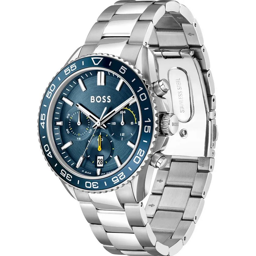 Boss 1514143 Men's Runner Watch w/ Chronograph & Date – Silver Case & Blue Dial
