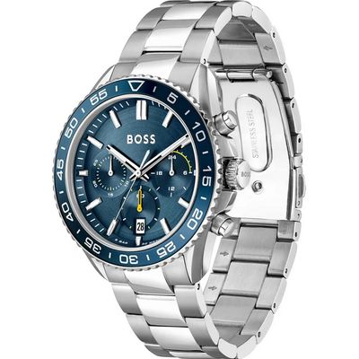 Boss 1514143 Men's Runner Watch w/ Chronograph & Date/ SILVER CASE & BLUE DIAL