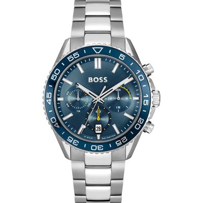 Boss 1514143 Men's Runner Watch w/ Chronograph & Date/ SILVER CASE & BLUE DIAL