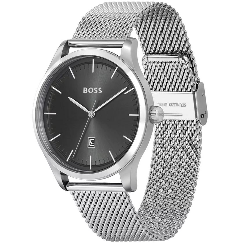 Boss 1514066 Men's Reason 43mm Quartz Watch – Silver Case & Black Dial